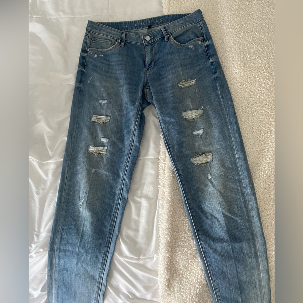 White House Black Market lightly ripped girlfriend jeans